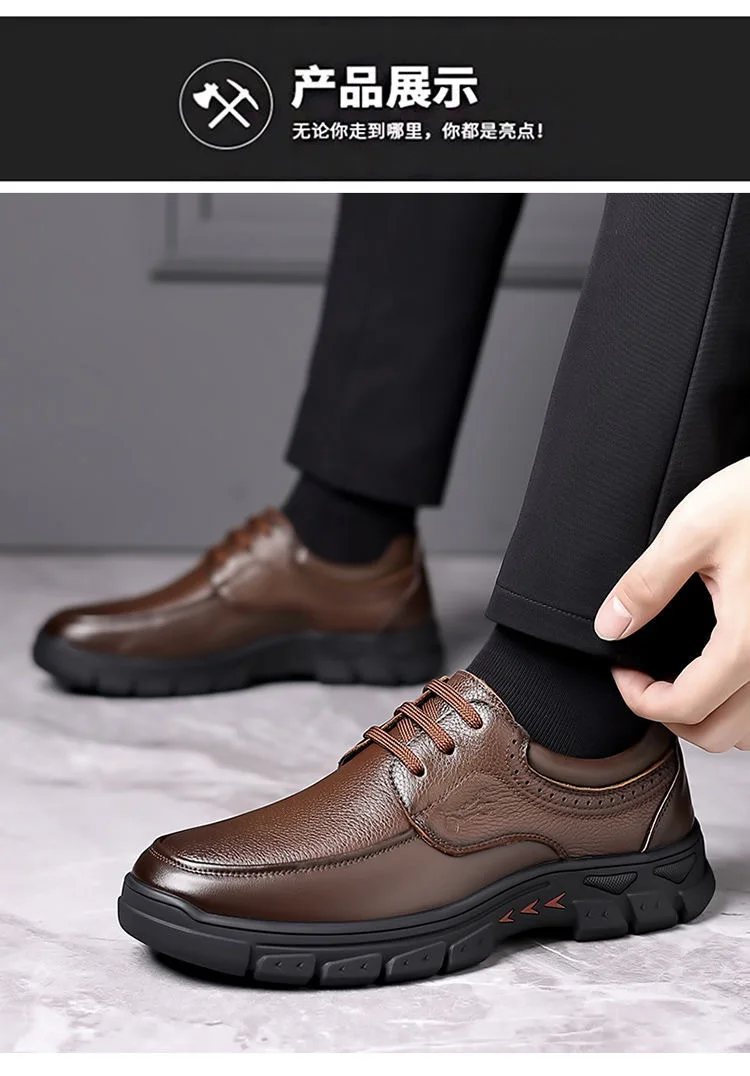 Herren Business-Schuhe mit weicher Sohle, rutschfest, strapazierfähig, Schnürschuhe aus Leder im britischen Stil, lässige, trendige Vater-Schuhe – Detail 19
