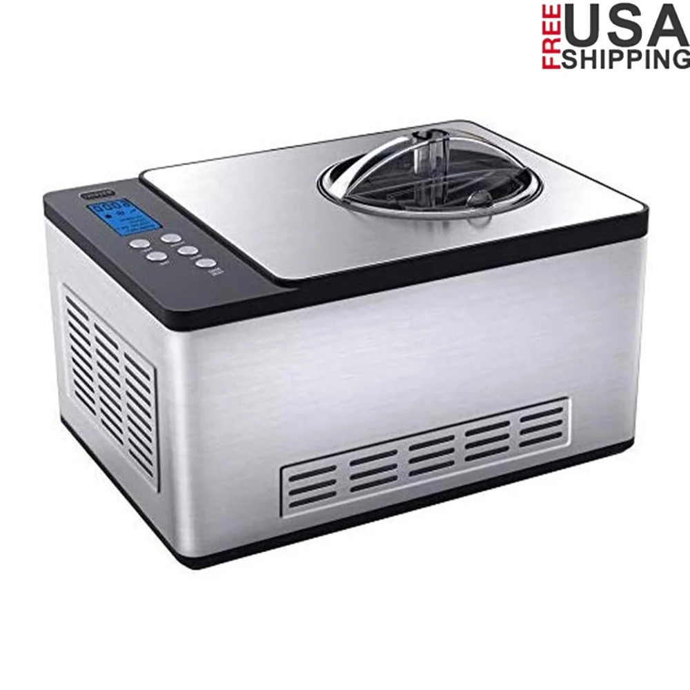 2クォートアイスクリームメーカーヨーグルトインキュベーターステンレススチールボウル内蔵コンプレッサーLCDタイマー制御簡単お手入れ自己完結型