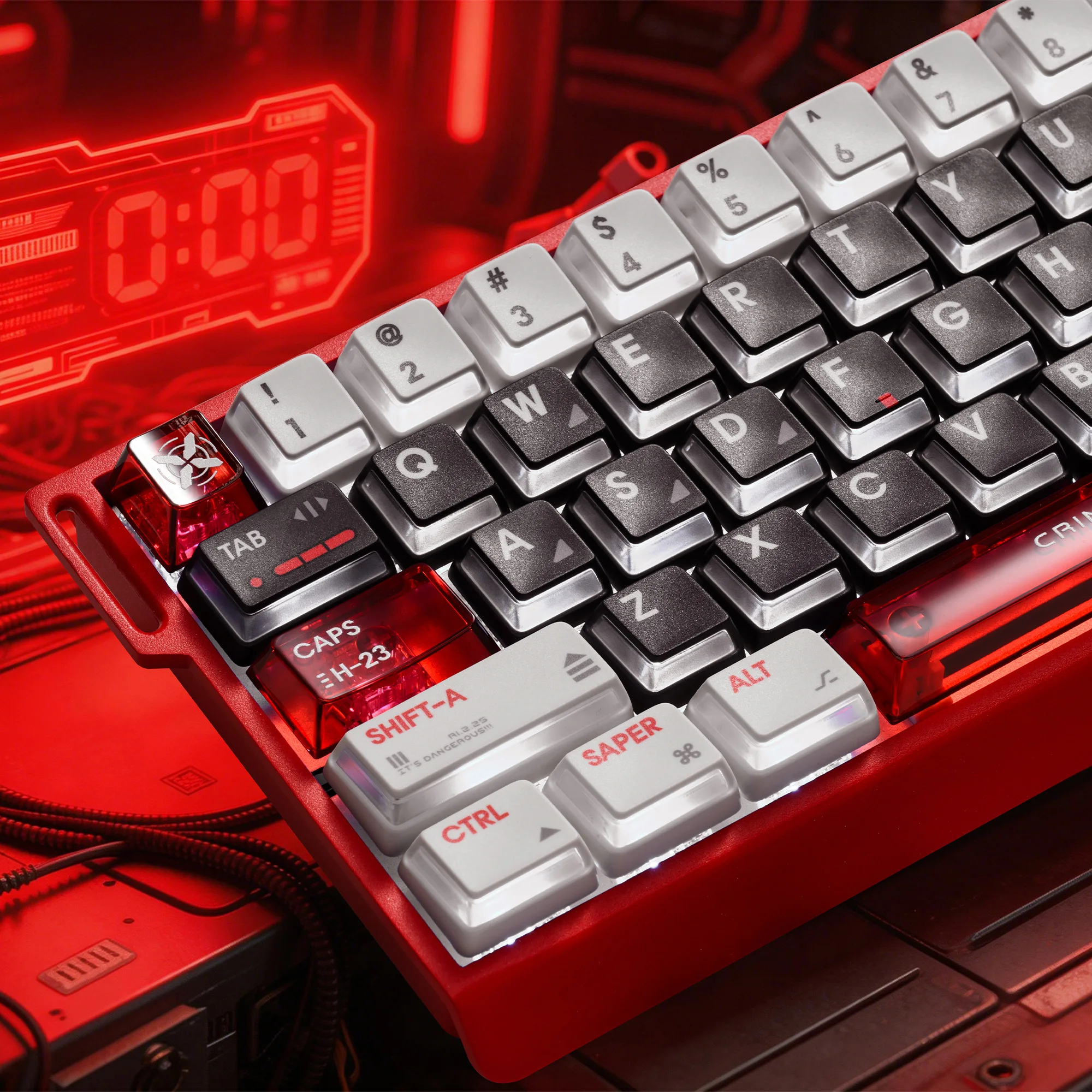 

Esports Gaming Style Keycaps Side Shine Through Clear Key Cap PBT+PC Material Personalized Keycaps for Mechanical Keyboard Red