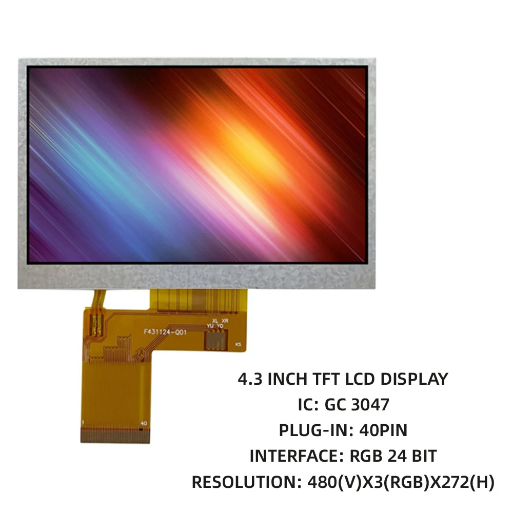 Módulo de lcd ttde 4, 3 polegadas com driver ic 350, componente de alto brilho, sem toque, 40 pinos, rgb, 3.3,