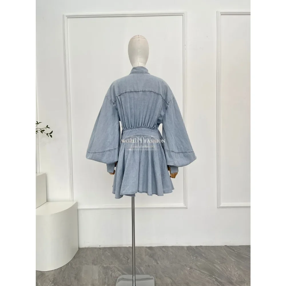 Wunderschönes 2025, langärmliges Minikleid aus blauem Denim für Damen von Dresssky, hohe Qualität für den Alltag