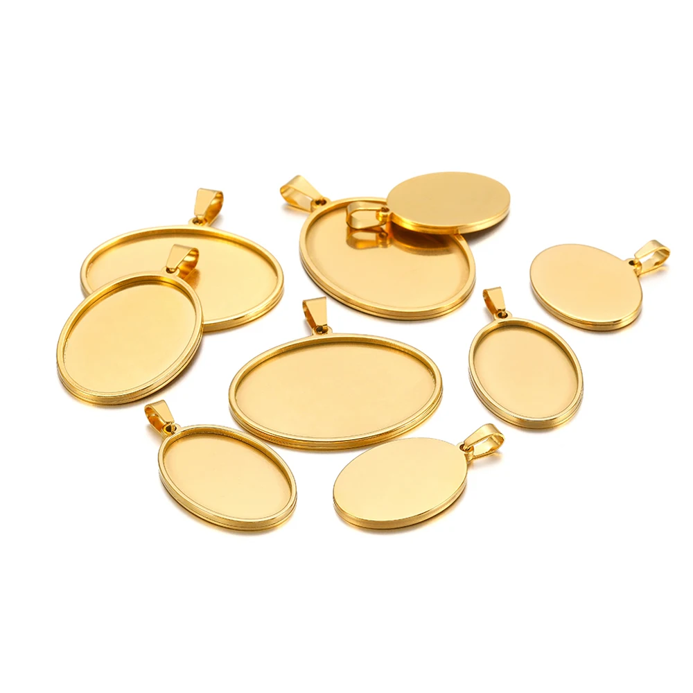 

5Pcs Base 13*18mm Gold Oval Blank Bases for Pendants Tray 18/25/30/35/40mmcabochon Cameo Base Settings Jewelry Making Supplies