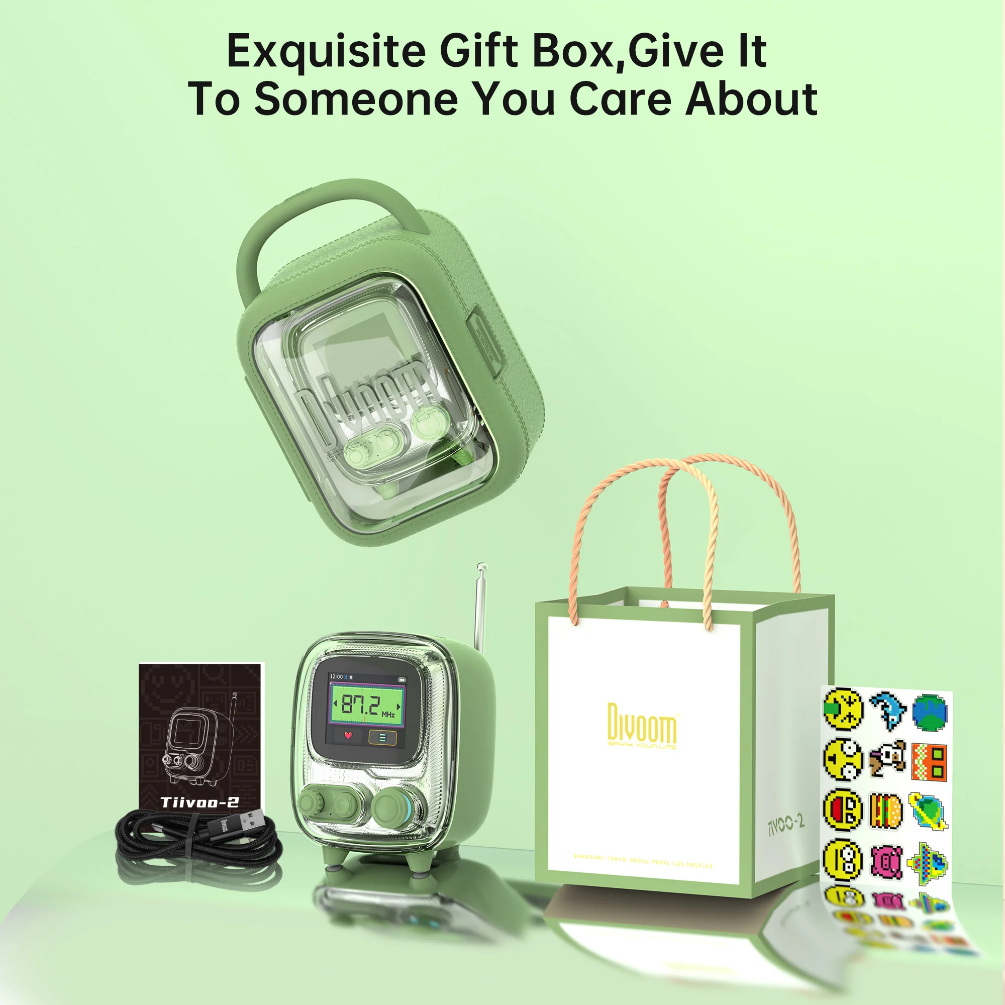 Divoom T- Santooo-2 Tragbare Mini-Retro-Bluetooth-Radios AM FM Vintage Schlafhilfe Bluetooth-Lautsprecher hochwertiger Subwoofer 2025, Neu