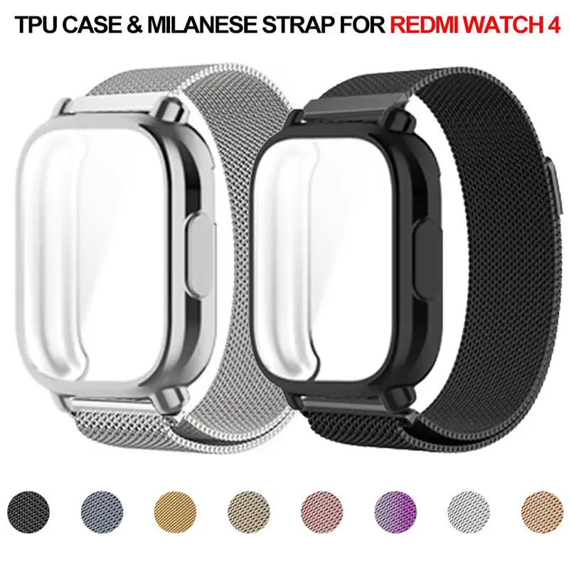 TPU-Gehäuse + Milanese-Armband für Xiaomi Redmi Watch 4, magnetisches Metallarmband, Displayschutzfolie für Redmi Watch 4, Correa-Gürtel