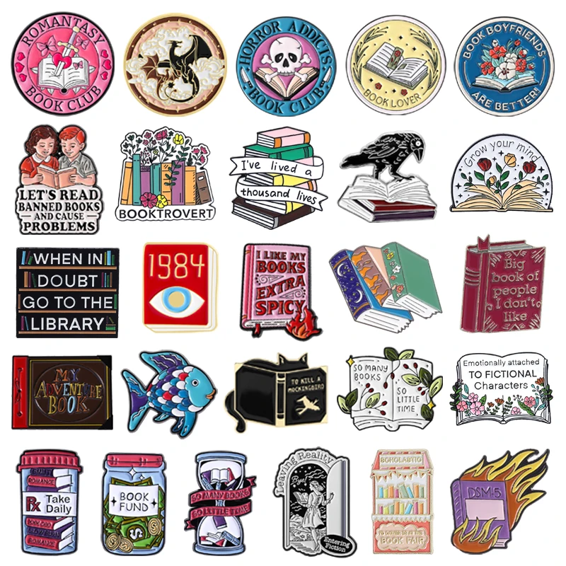 Bookworm Collection Enamel Pins Magic Fantasy Book Romantic Reader Lets Read Banned Books Brooches Lapel Badge Jewelry Gifts