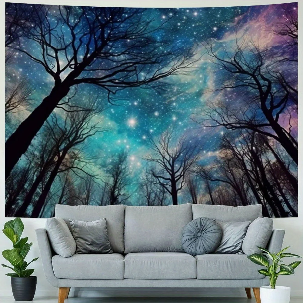 1 قطعة مسحور الغابات المرصعة بالنجوم ليلة نسيج الجدار الشنق-60x40 بوصة فن السماء الكونية نابضة بالحياة ، قماش ممتاز ديكور جدار داخلي fo #4