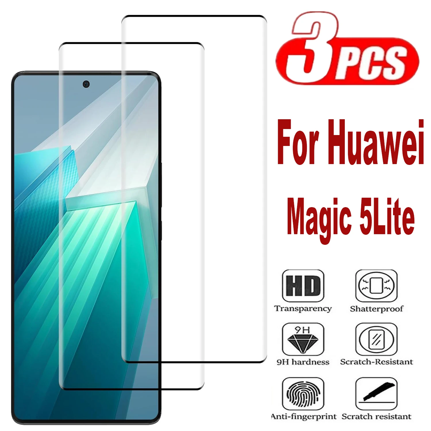 9H Curved Four Sides Glue Tempered Glass For Huawei Honor Magic 5 Lite 5 Pro 3Pcs HD Screen Protector