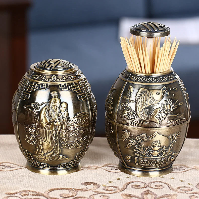 Fashion metal retro toothpick holder toothpick box European automatic toothpick box household storage decoration ornaments