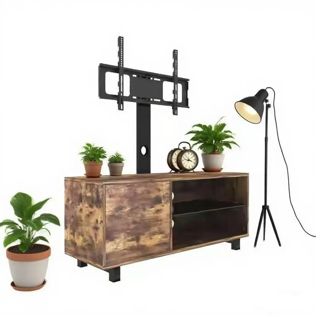 Suporte de TV STLF MDF para sala de estar, adequado para apartamentos pequenos com estilo vintage e função de armazenamento equipada com rodas