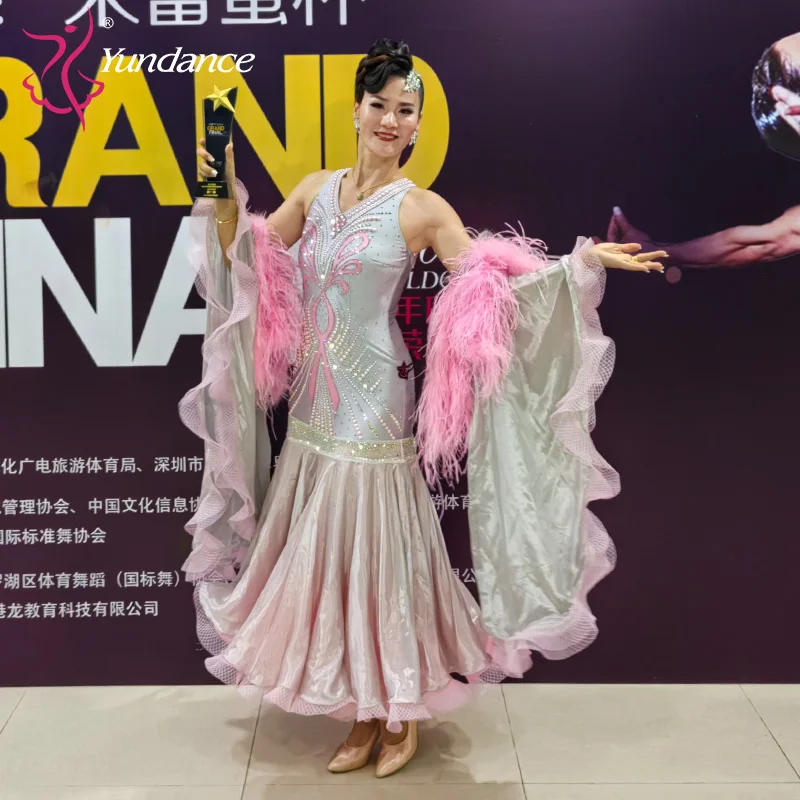 B-23194 New Women Modern Dance Rhinestone Color Diversity Dress Ballroom National Standard Waltz Competition Performance