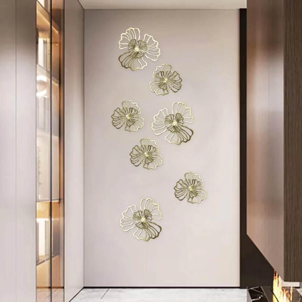

5Pcs Flower Wall Decoration Metal Wall Art Double Layer Floral Hanging Ornament Living Room Garden Flower Art Decor