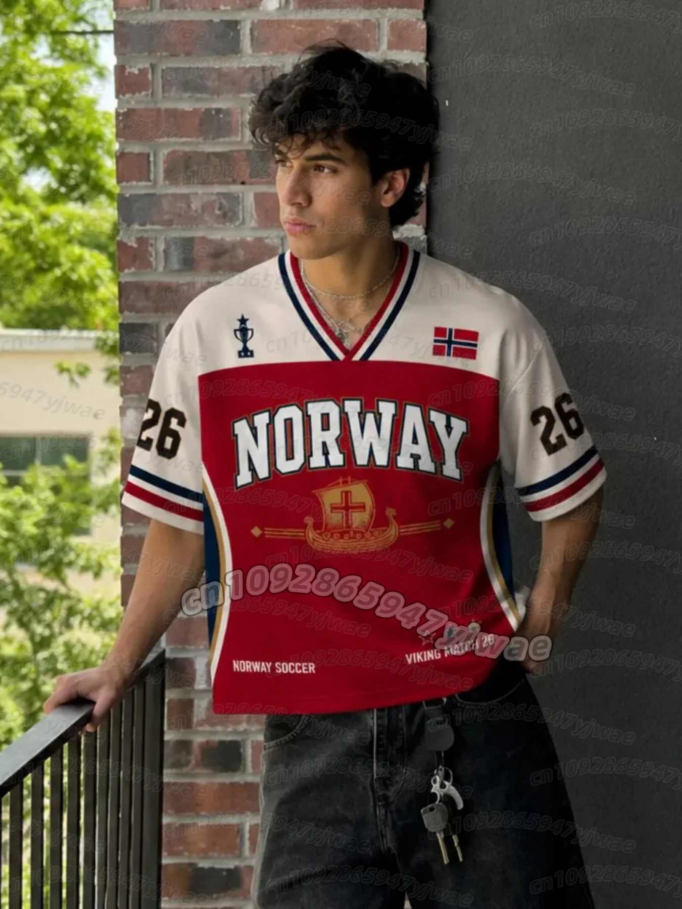 26 NORWAY FLAGJ ersey T-Shirt Summer Womens V-Neck T-Shirt Mexico Football Fans T-Shirt  Men's Women Quick Drying T-Shirt