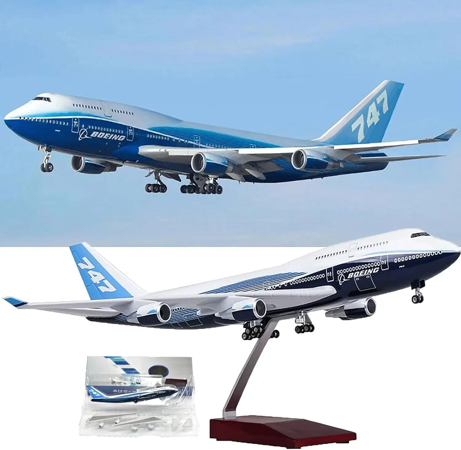 

47CM B747 Aircraft Prototype Airline Diecast Airplane with Light and Wheel Landing Gears Plastic Resin Plane Model Toys Gift