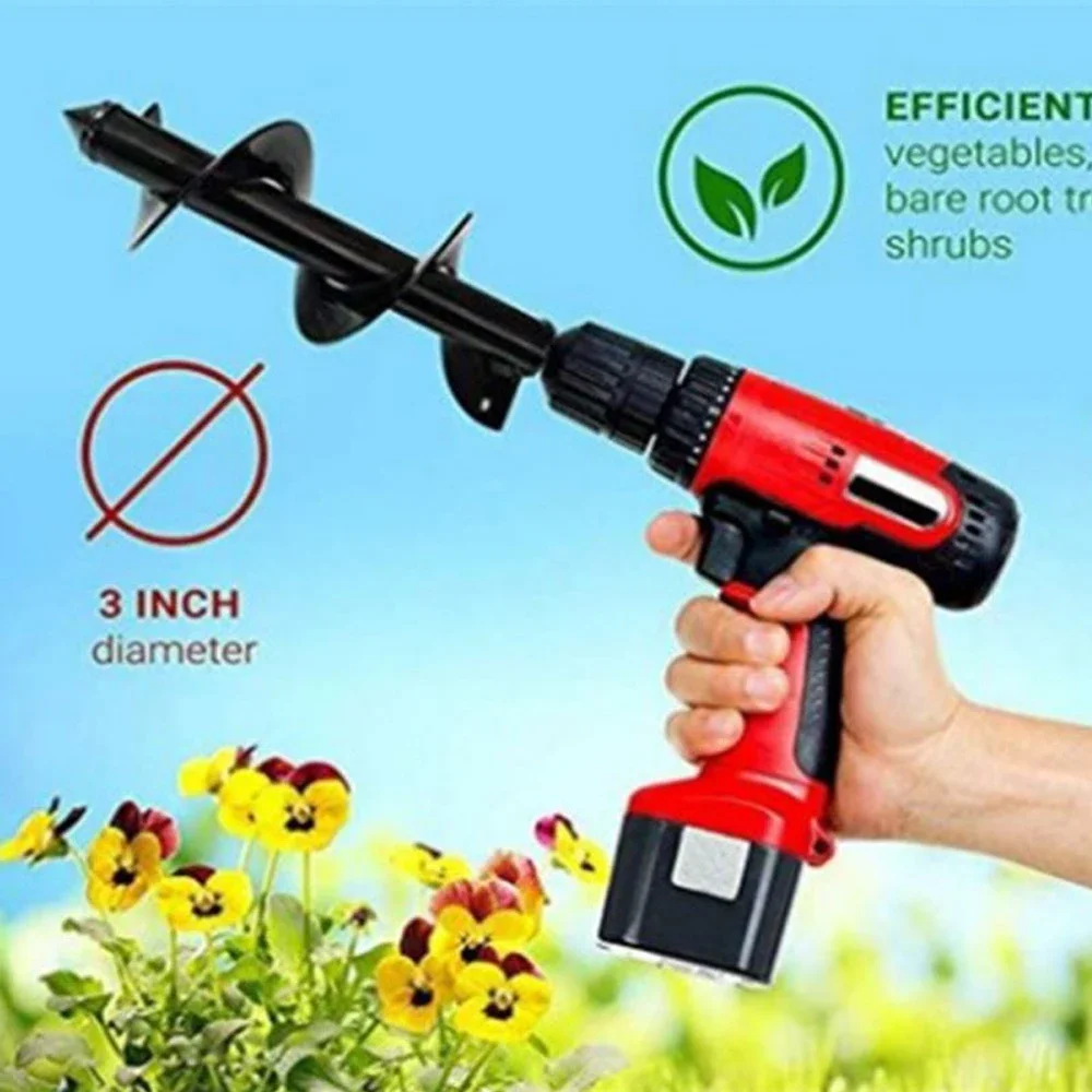 Garden Auger Spiral Drill Bit Flower Planter Bulb Shaft Twist Drill Auger Yard Garden Bedding Plant Hole Digger Loose Soil Tools