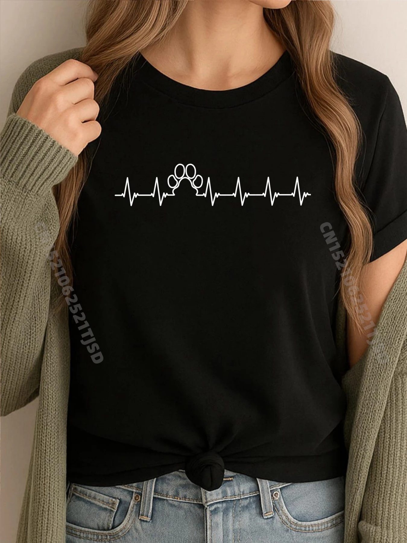 

Heartbeat Paw Print Dog Cat Lover Rescue Fur Pet Family Большие и высокие футболки Футболка женская Camisa в китайском стиле
