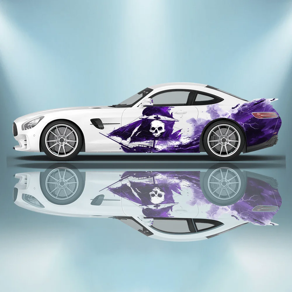 

Фиолетовый череп, парус, пиратский корабль, боковая наклейка автомобиля, декор, ПВХ, водонепроницаемая, устойчивая к царапинам наклейка, защита автомобиля, автоаксессуары, подарок