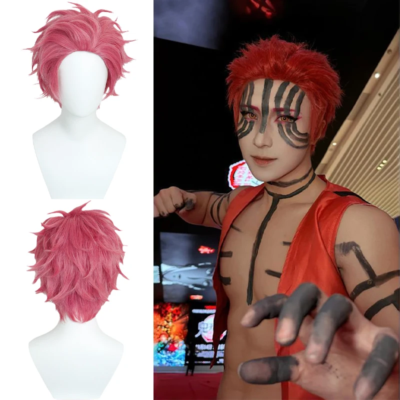 

Anime Akaza Cosplay Wig Kimetsu no Yaiba 30cm Red Spiky Fluffy Heat Resistant Synthetic Hair Unisex for Costume Party Comic Con