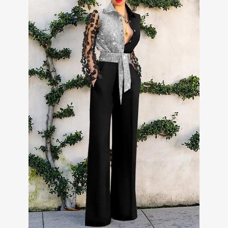 Primavera Estate 2023 Pantaloni lunghi Sve Dr con stampa in pizzo da donna Pantaloni a gamba larga Pendolarismo Sle Fibra di poliestere a vita media Diamante...