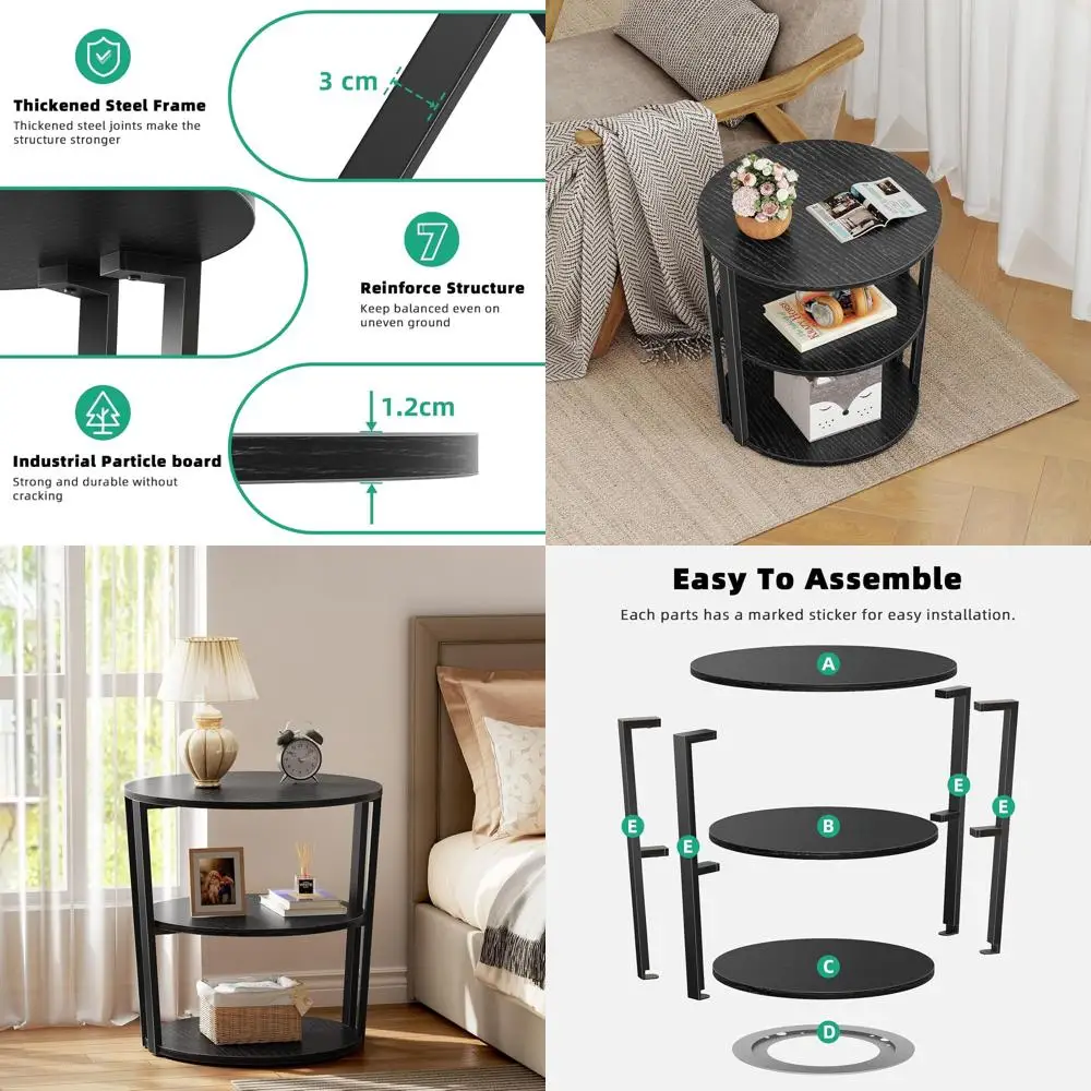 

3-х уровневый приставной столик Lazy Susan — черный, идеально подходит для гостиной, спальни и небольших помещений.