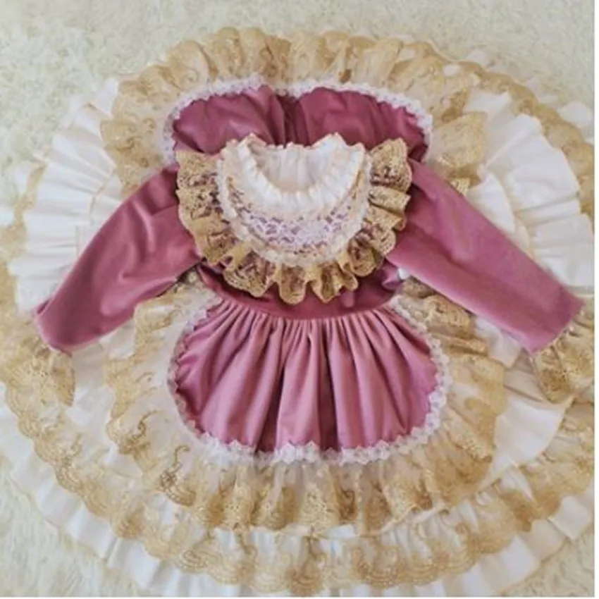 Baby girl winter vintage Spanish England velvet lolita ball gown dress kids lace stitching birthday party Turkey court princess