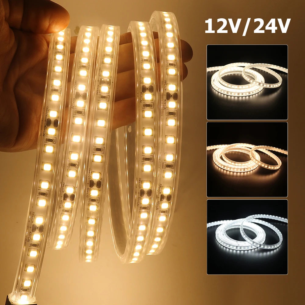 IP67 Waterproof LED Strip DC 12V 24V SMD 2835 120LEDs/m Flexible Ribbon Diode Tape 3000K 4000K 6000K LED Lights Room Decoration