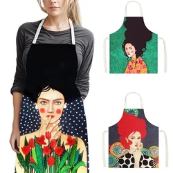 Vintage Painting Art Girl Print Kitchen Apron Oil Painting Women Baking Household Cleaning Tools Waiter Chef Cooking Pinafore