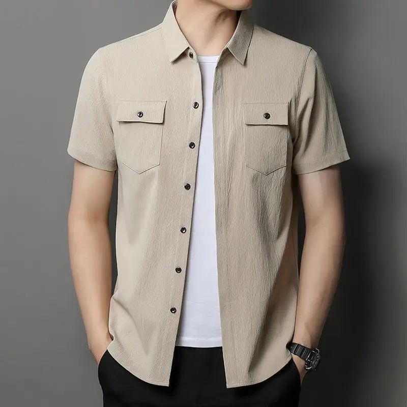 

Men's Workwear Short Sleeve Shirt Breathable Top Nylon Material Cleanfit Style Color Pattern No Brand Registered Trademark