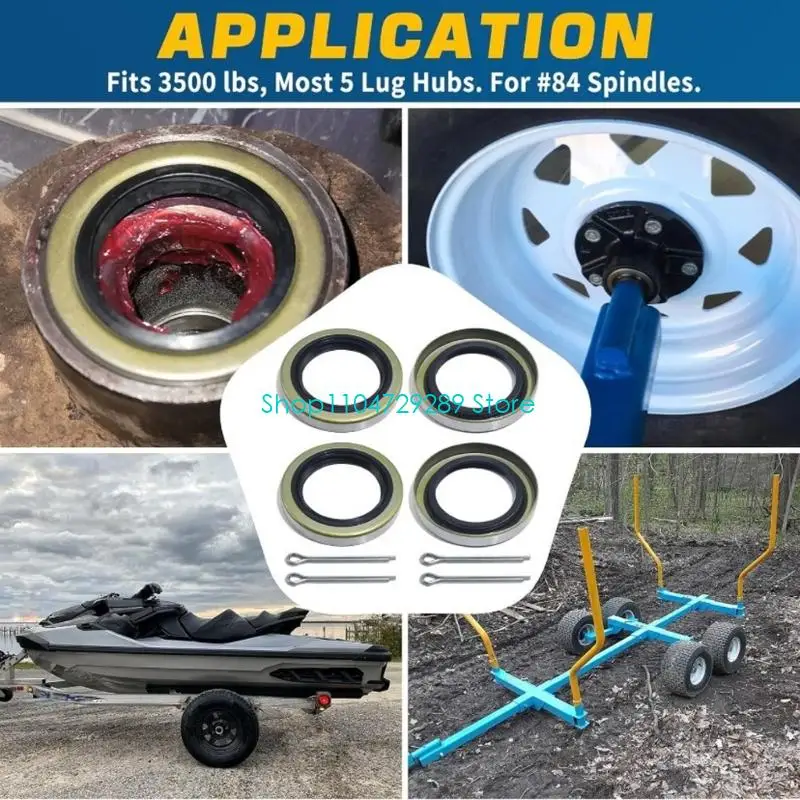 D8KE Grease Seal Set for Trailer Wheel Assembly Service, 4-Pack with Double-Lip Design, Rubber Sealing Lips and Spring-Steel