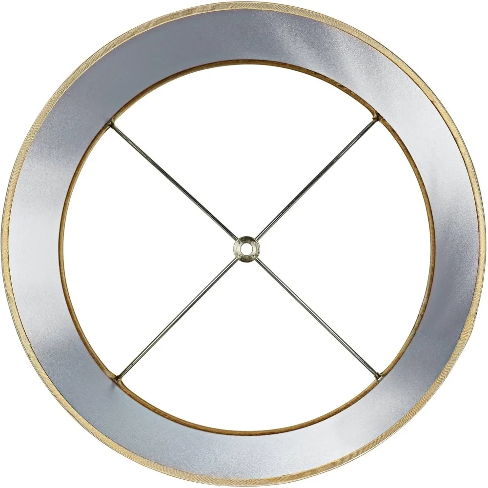 Large Silver Trimmed Drum Lamp Shade 14 Top x 16 Bottom x 11 Slant Replacement with Harp and Finial - Spring-Colored