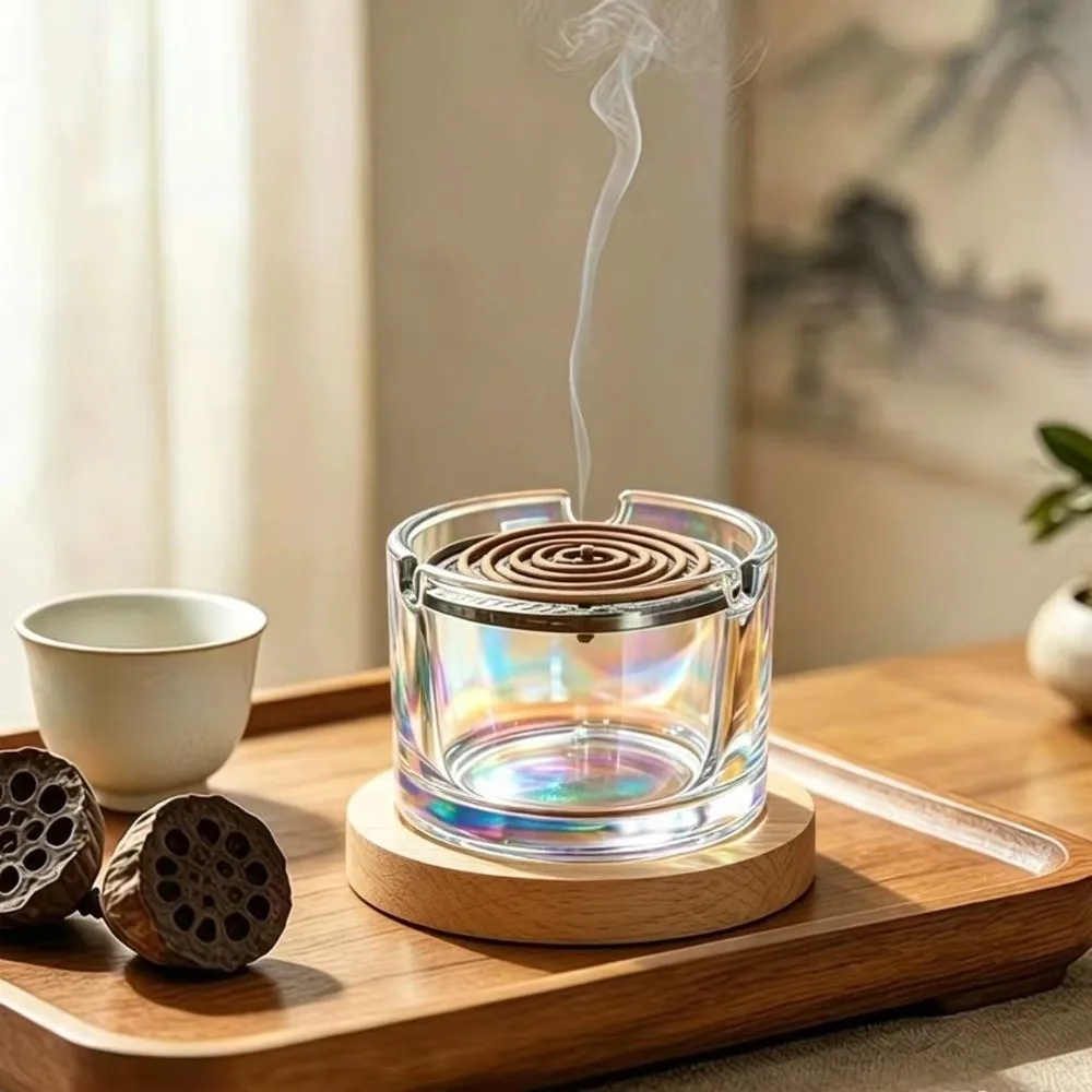 High-Temperature Resistant Glass Incense Burner Anti Dust Metal Filter Screen Mosquito Coils Tray Minimalist Aromatherapy Stove