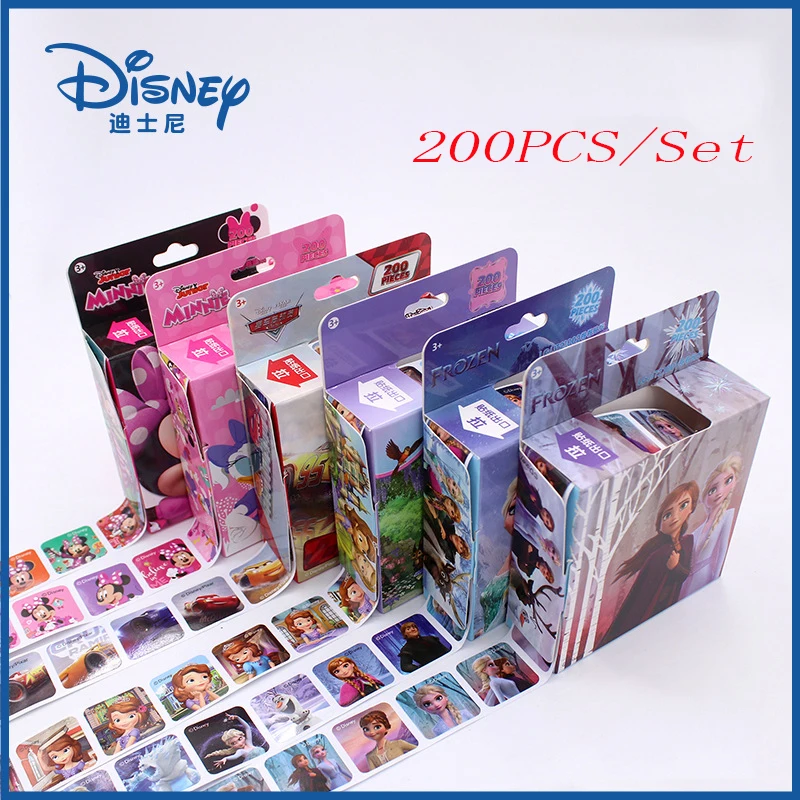 200PCS/Box Disney Frozen Anime Stickers Removable Kindergarten Baby Action Toy Elsa Sophia Mermaid Kawaii Girl Sticker Kids Gift