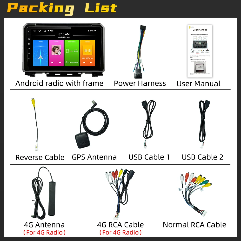 Carplay السيارات لسوزوكي جيمي JB64 JB74 2018 - 2024 راديو السيارة أندرويد سيارة مشغل وسائط متعددة نظام تحديد المواقع والملاحة ستيريو اللمس 2 Din 4G #6