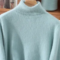 Autumn And Winter New 100% Mink Cashmere Sweater Ladies' High Lapel Solid Color Padded Pullover Wool Knitted Bottoming Shirt - Image 3