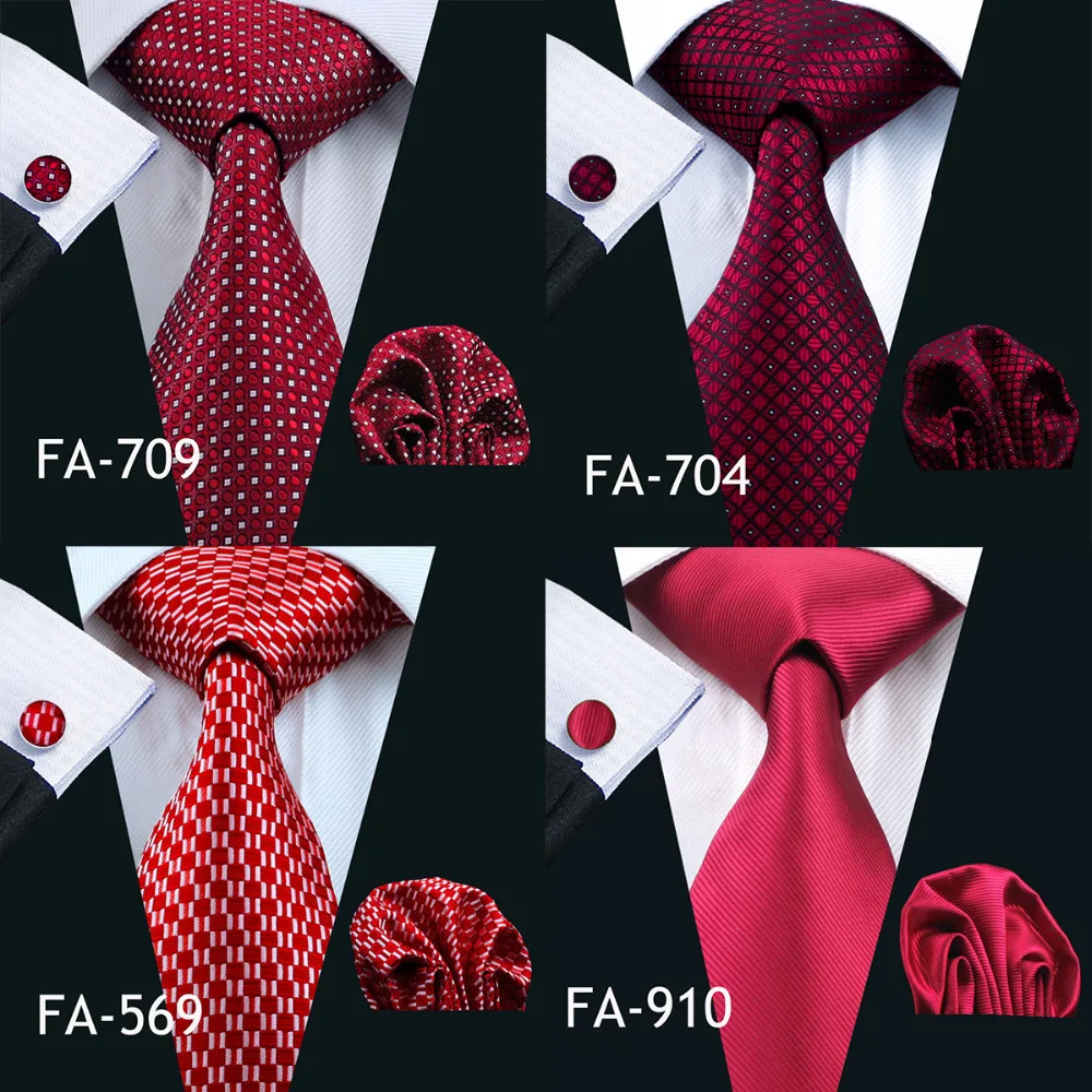 Barry.Wang New Arrival Men\'s Ties For Men Red Ties Set Fashion Woven Neck Tie Hanky Cufflinks Set For Wedding Party Business