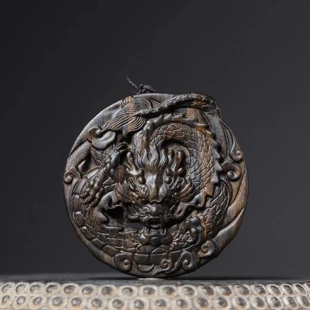 Aquilarius Dalagan Dragon Brand Xiangyun Pendant Double-sided Carving Round Brand Panlong  Car Hollow Panlong Wood Carving