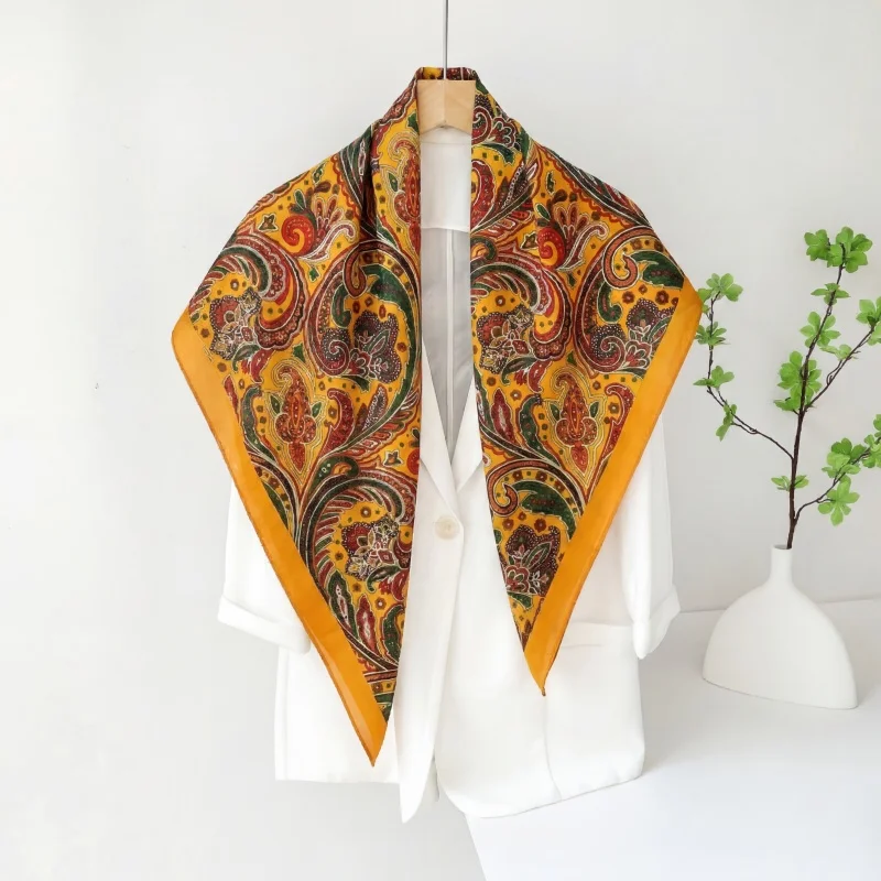 

Vintage Satin Square Scarf Women Summer Hijab Bohemian Paisley Print Bandana Lightweight Neck Wrap Hair Tie Casual Travel Shawl
