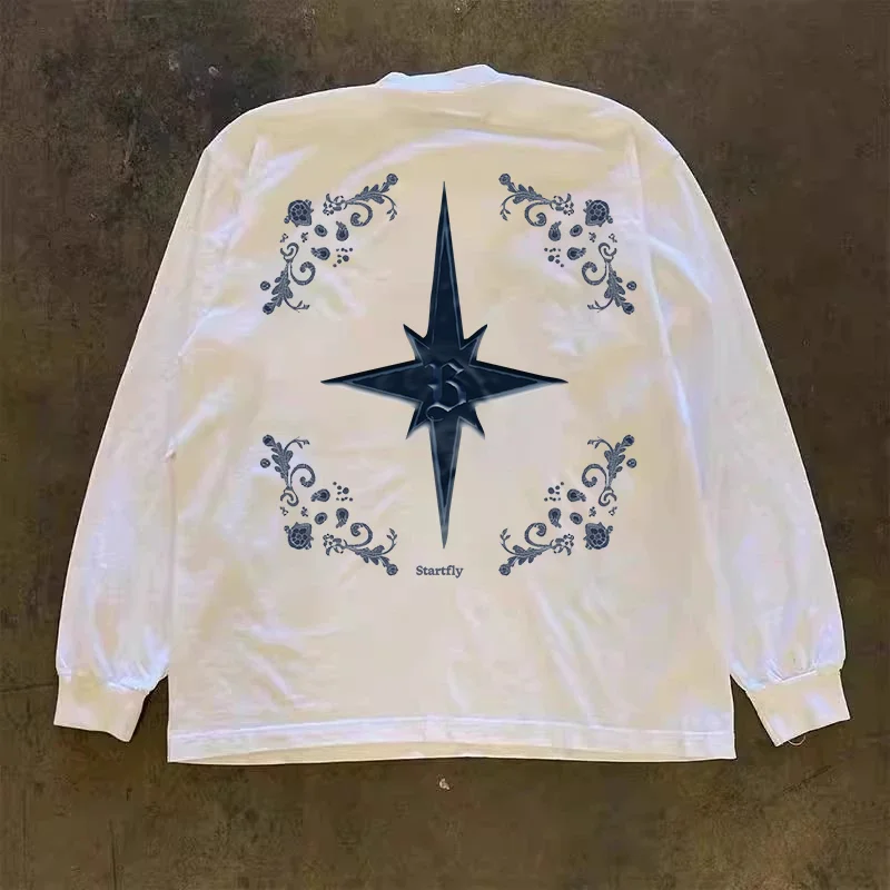 Long Sleeve 310 Pure Cotton Men's T-Shirt Upward Hero Non-Light American Style Couple's T-Shirt Youth Loose Fit Printed Tee