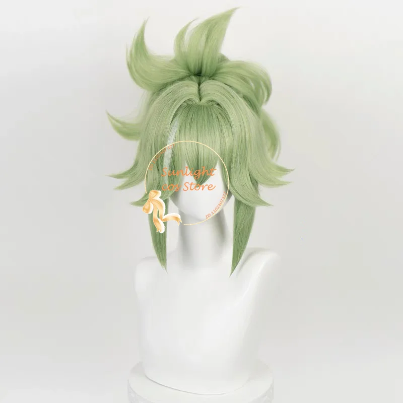 Kuki Shinobu Peruca Cosplay, Verde Claro, Clipe de Rabo de Cavalo Curto, Perucas Cosplay Anime, Cabelo Resistente ao Calor, Festa de Halloween, 33cm