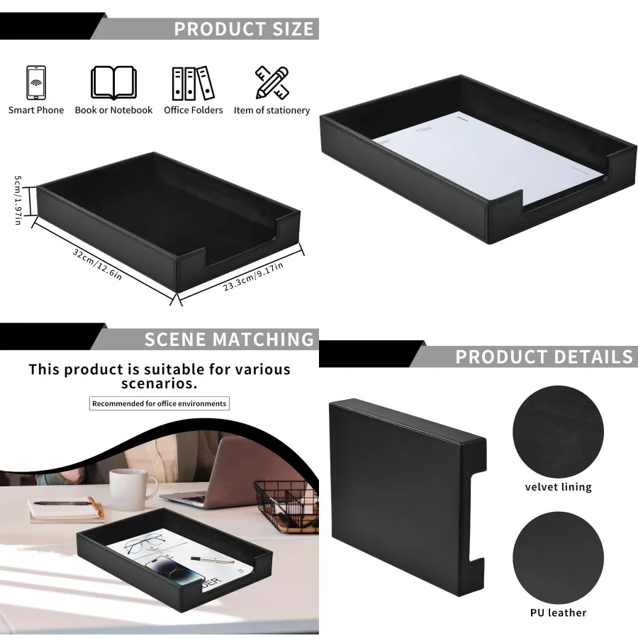 صينية رسائل من جلد البولي يوريثان لمنظم سطح المكتب - حل تخزين مستندات التحميل الأمامي مع حامل ورق A4 ومجلة Fi #1