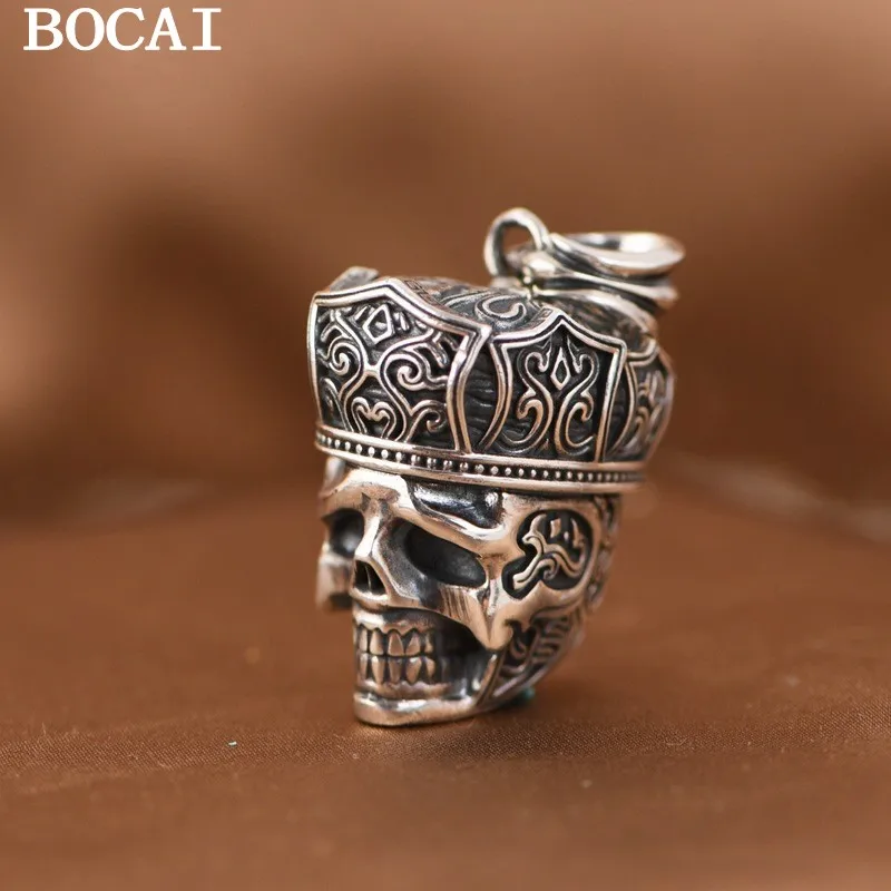 

BOCAI New S925 Silber Vintage Hip Hop Rock Punk Krone Schädel Kopf Anhänger Unisex Gift