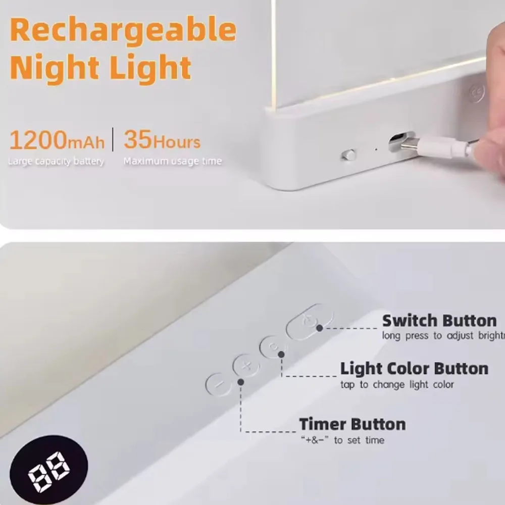 Luz de leitura com painel plano de led, visão noturna, proteção para os olhos, carregamento usb, lâmpada de leitura noturna para estudantes, lâmpada p