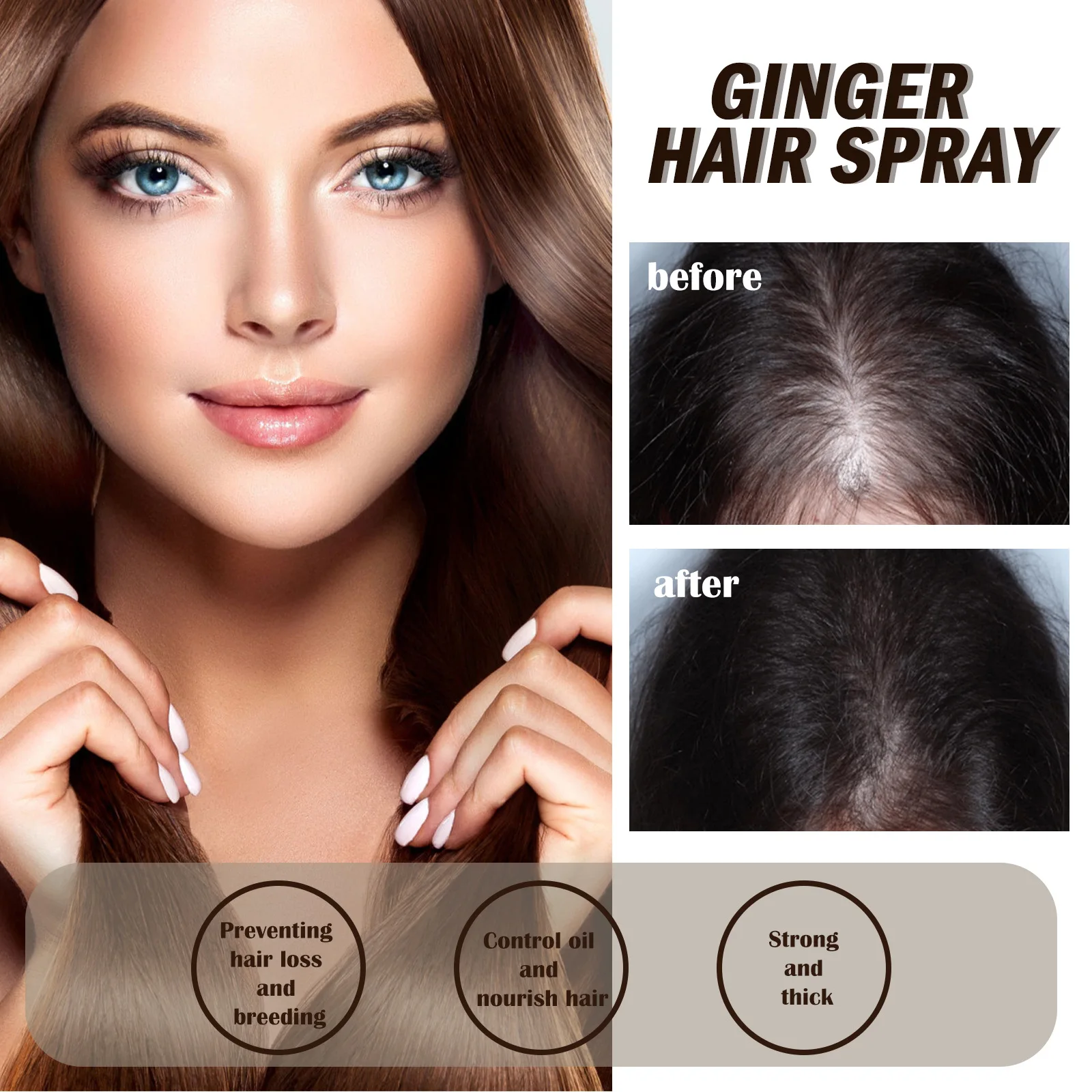 Ginger Hair Growth Spray Serum for Anti Loss Thinning Repairing Nourish Hair Roots Regrowth Treatment Beauty Hair Care Product