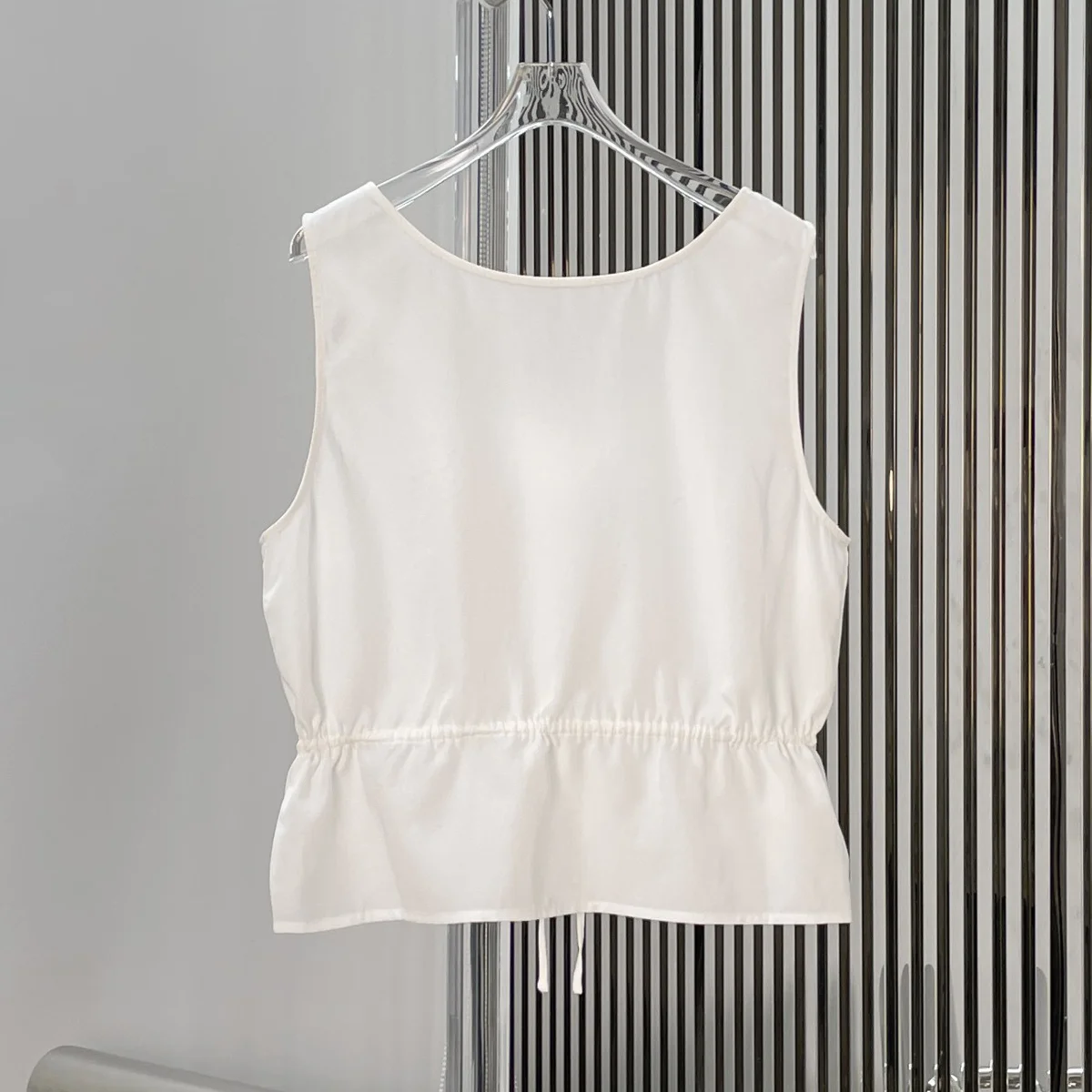High Quality Women Sleeveless Drawstring Waist Vest Half Button Solid Crop Top Daily Casual Blouse lyt132618