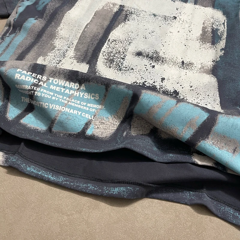 Tie Dye Striped Blue Pink Graffiti Letter Print Round Neck Short Sleeve RRR123 Tshirts Summer Men Women Top Tees Street Outfit