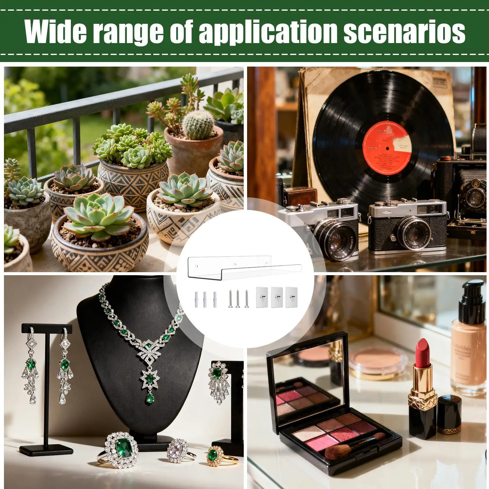 

Floating Acrylic Shelves Clear Record Storage Rack Bathroom Makeup Shelves For Apartment Office Living Room Kitchen Bedroom