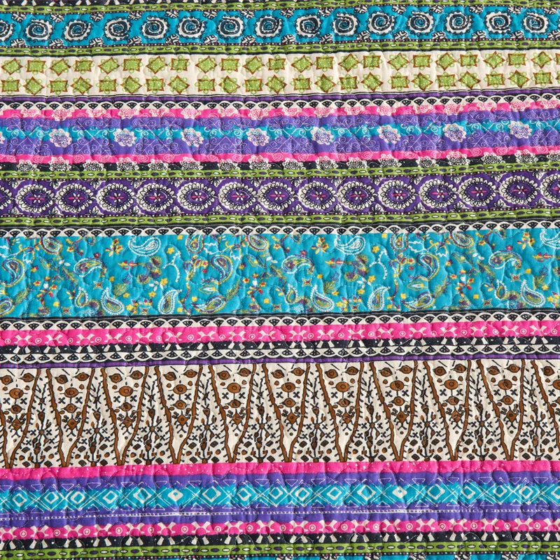 1Pc Boho Colorful Full Queen Quilt Cover for Summer Bohemian Floral Striped Lightweight Bedspread Brushed Microfiber All Season
