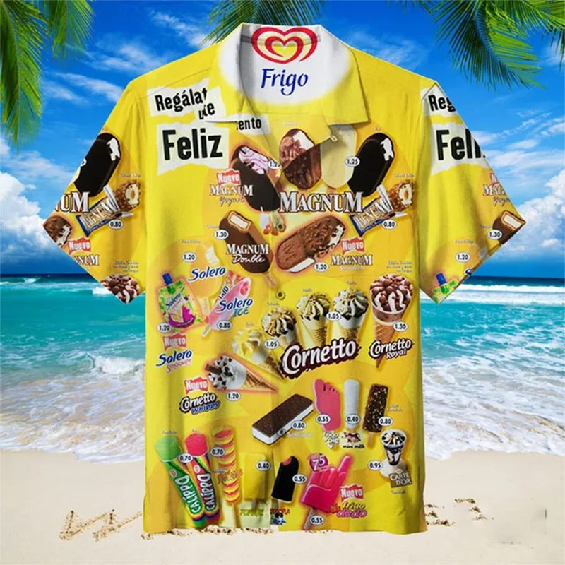 Camiseta Hawaiana para hombre, camisa de manga corta con estampado Hawaiano de helado, Tops informales de diseño Original, ropa de verano, 2024