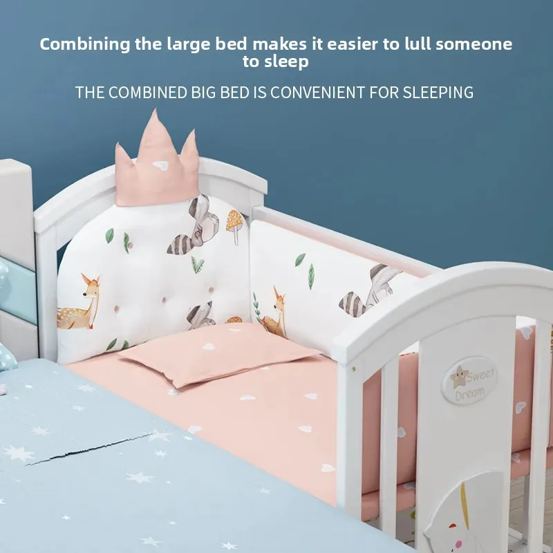Jane Mei crib solid wood splicing big bed European multi-functional baby bb children's bed cradle newborn movable