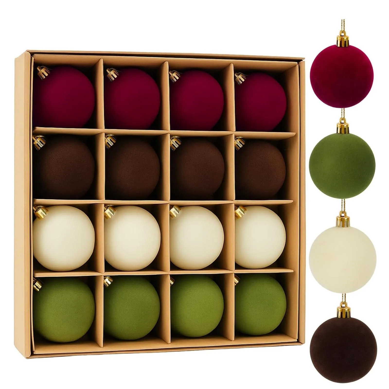 16pcs Multi Colored Flocking Balls,Christmas Tree Hanging Balls,Colorful Christmas Balls,Holiday Decorations Xmas Ball