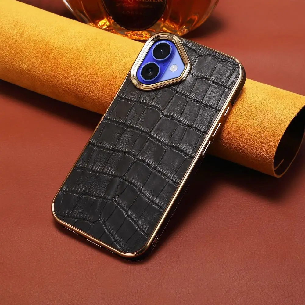 

Solid Color Genuine Leather Phone Case For iPhone 16 Pro Max 16 Plus/iPhone 16 Series Mobile Phone Back Cover
